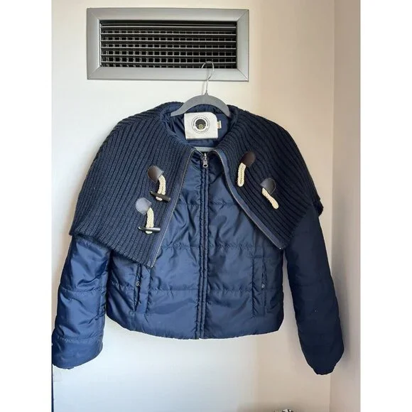 Anthropologie Daughters Of The Liberation Puffer Jacket XS Navy Fold Over XS - Picture 3 of 10